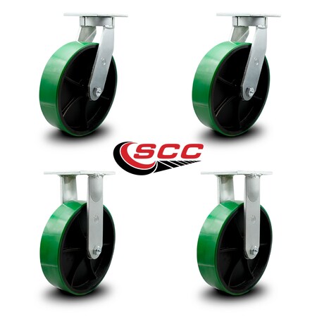 Service Caster 12 Inch Heavy Duty Green Poly on Cast Iron Wheel Caster Swivel 2 Rigid SCC, 2PK SCC-KP92S1230-PUR-GB-2-R-2